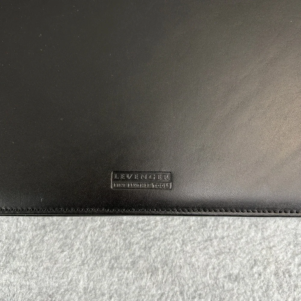 Levenger Leather 3-Ring Binder Organizer Black Refill Paper Box Dust Bag Large